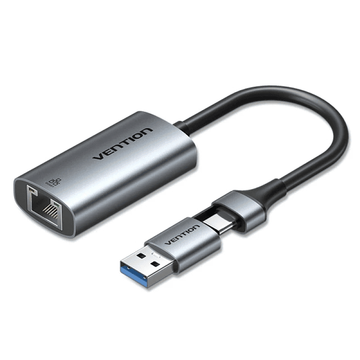 Vention Conversor USB-C a Ethernet - Adaptador USB-A - Cable de 15cm - Velocidad hasta 1Gbps - Carcasa de Aluminio y ABS - Color Gris 1