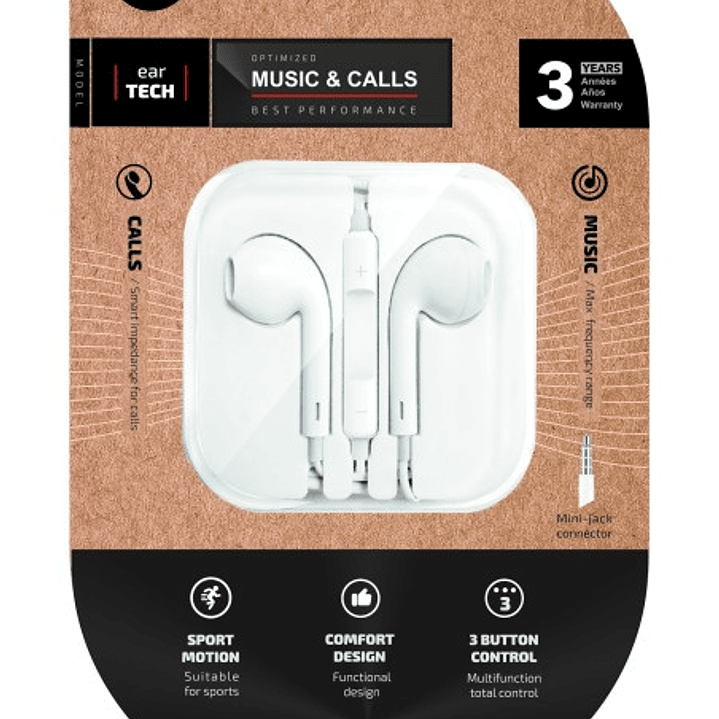 TechOneTech EearTech Auriculares Intraurales - Microfono Integrado - Mini Jack 3.5mm - Cable de 1.20m - Blanco 1
