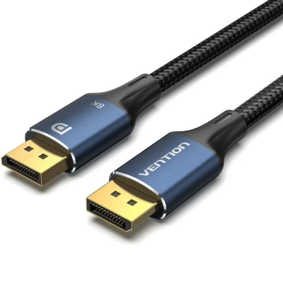 Vention Cable Displayport 1.4 8K - Longitud 2m - Trenzado de Nailon - Conectores Chapados en Oro - Color Azul 1