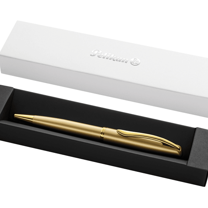 Pelikan Jazz Noble Boligrafo Retractil - Trazo de 1mm - Mecanismo de Giro - Recambio 337M Azul - Estuche de Regalo - Detalles Cromados - Color Oro 1