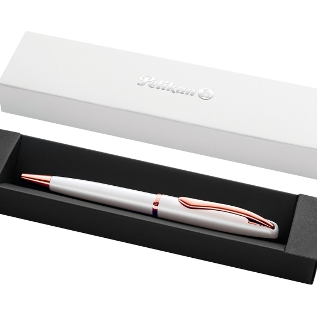 Pelikan Jazz Noble Boligrafo Retractil - Trazo de 1mm - Mecanismo de Giro - Recambio 337M Azul - Estuche de Regalo - Detalles Cromados - Color Perla 1