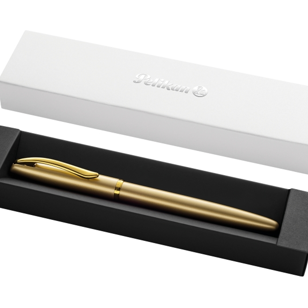 Pelikan Jazz Noble Pluma Estilografica - Punta M - Cuerpo Satinado con Detalles Cromados - Mecanismo de Cartucho Universal - Estuche de Regalo - Color 1