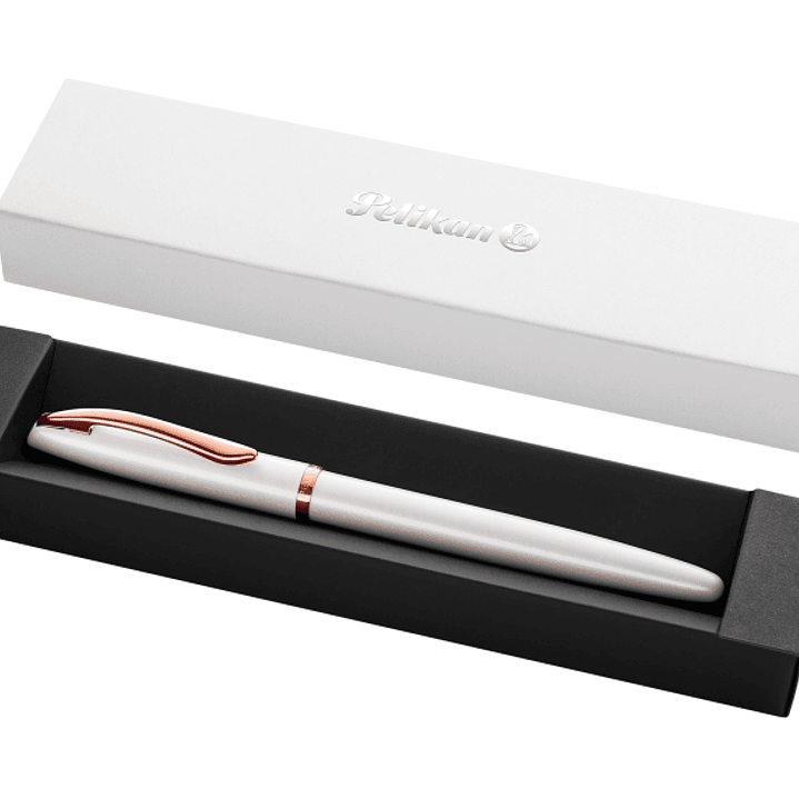 Pelikan Jazz Noble Pluma Estilografica - Punta M - Cuerpo Satinado con Detalles Cromados - Mecanismo de Cartucho Universal - Estuche de Regalo - Color 1