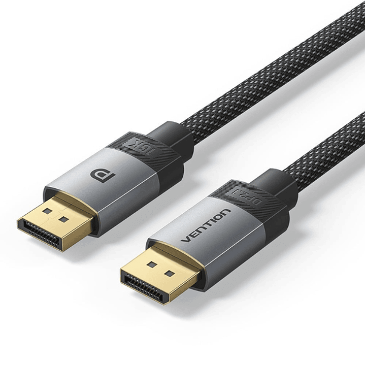 Vention Cable Displayport 2.1 16K - Longitud 3m - Revestimiento Trenzado de Algodon - Conectores Chapados en Oro - Color Gris 1