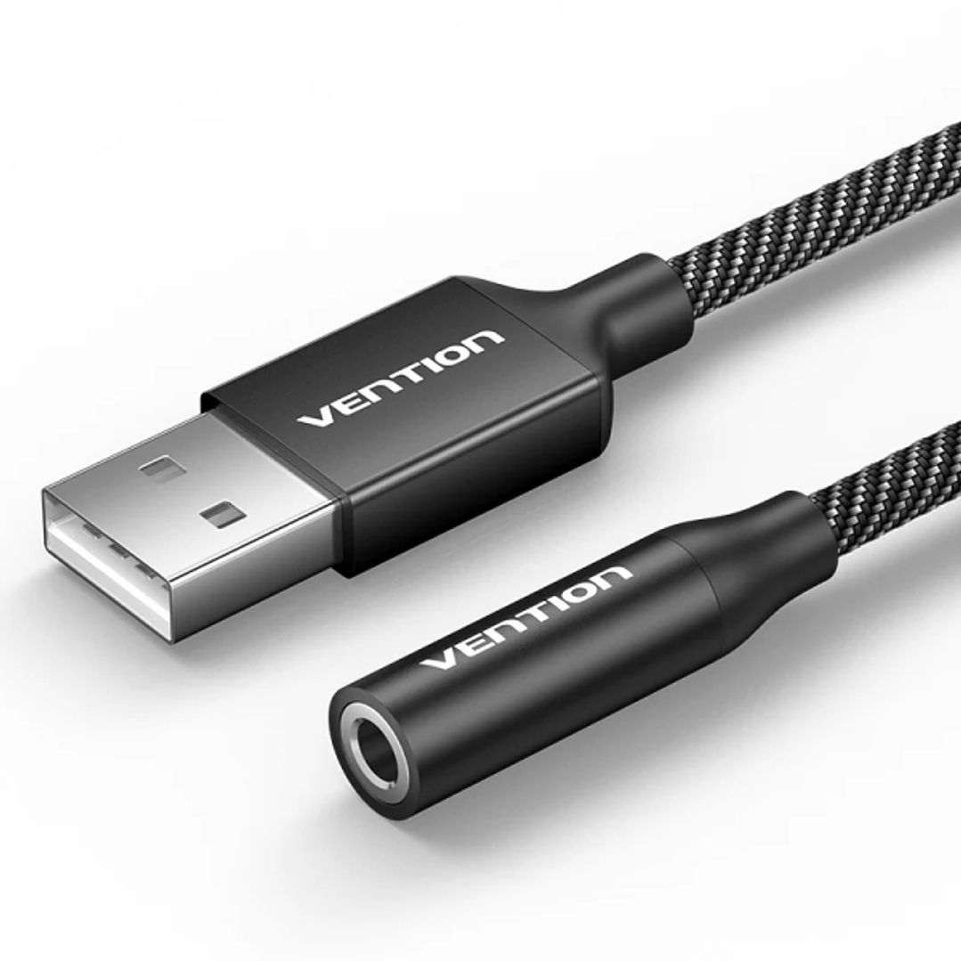 Vention Adapatador de Audio - Jack 3.5mm Hembra - USB-C Macho - Chaqueta Trenzada de Algodon - Cable 25cm - Aluminio - Color Negro 1