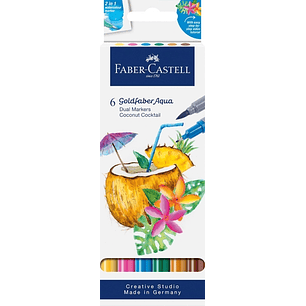 Faber-Castell Tropical Escapes Pack con 6 Rotuladores Goldfaber Doble Punta - Punta Pincel y Punta Fina 0.6mm- Solubles en Agua, Inodoros, Sin Acido y