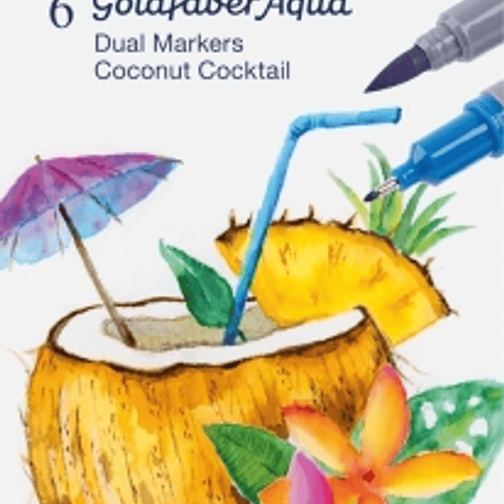 Faber-Castell Tropical Escapes Pack con 6 Rotuladores Goldfaber Doble Punta - Punta Pincel y Punta Fina 0.6mm- Solubles en Agua, Inodoros, Sin Acido y 1