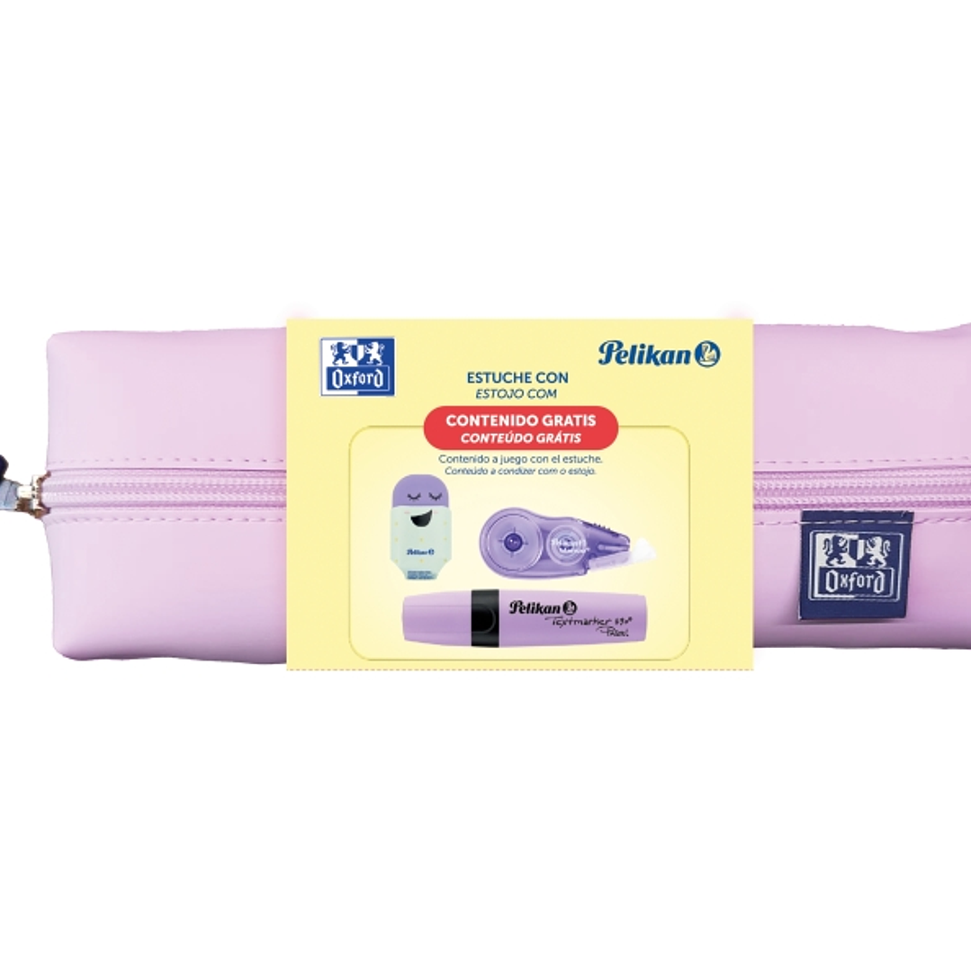 Oxford Kangoo Live and Go Estuche Rectangular Mediano - Incluye Material Escolar en Colores a Juego - Goma de Borrar - Cinta Correctora - Marcador - 2 1