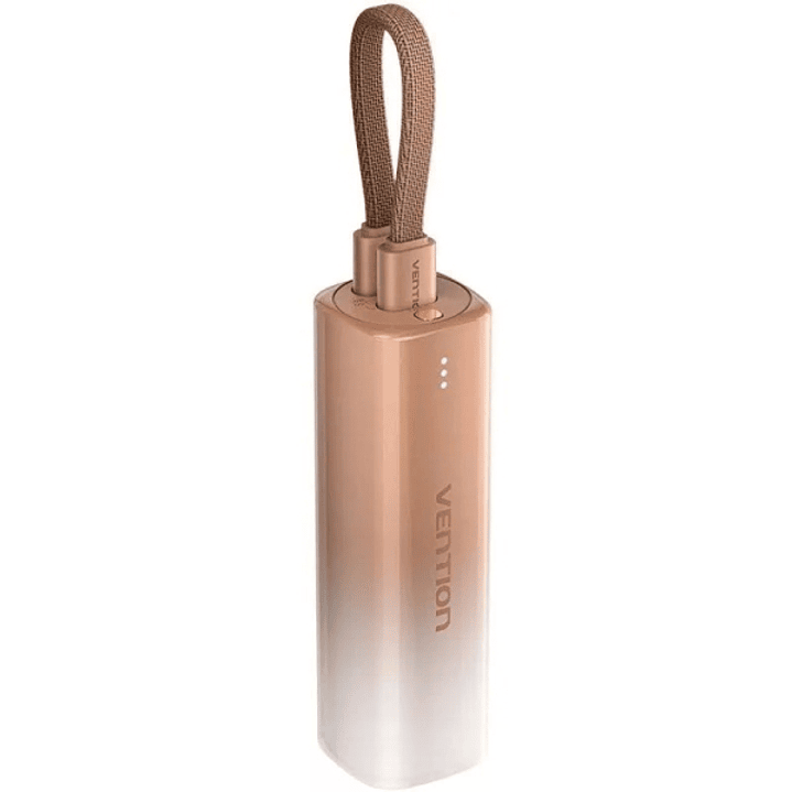Vention Powerbank de 5000mAh - Potencia de Salida hasta 20W - USB-C - Cable USB-C a Lightning de 11cm - 30x30x99.8mm - Color Dorado 1