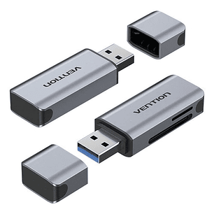 Vention Lector de Tarjetas TF y SD - USB-A 3.0 - Aluminio - Plug and Play - Color Gris