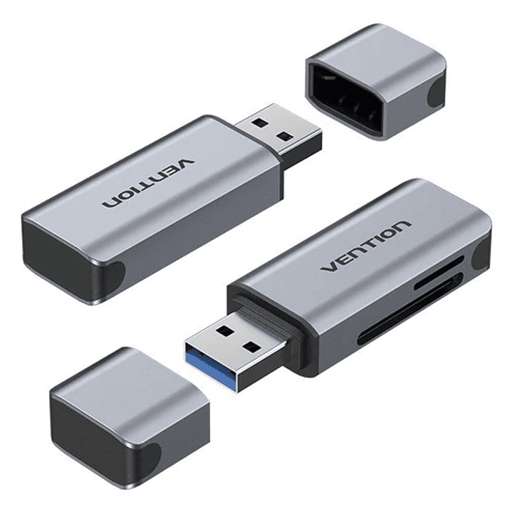 Vention Lector de Tarjetas TF y SD - USB-A 3.0 - Aluminio - Plug and Play - Color Gris 1