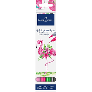 Faber-Castell Tropical Escapes Pack con 4 Rotuladores Goldfaber Doble Punta - Punta Pincel y Punta Fina 0.6mm- Solubles en Agua, Inodoros, Sin Acido y