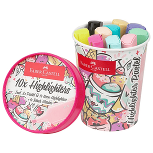Faber-Castell Textliner 46 Pastel Pack de 10 Marcadores Fluorescentes - Diseño del Pack Tarrina de Helado - Punta Biselada - Trazo entre 1mm y 5mm - T