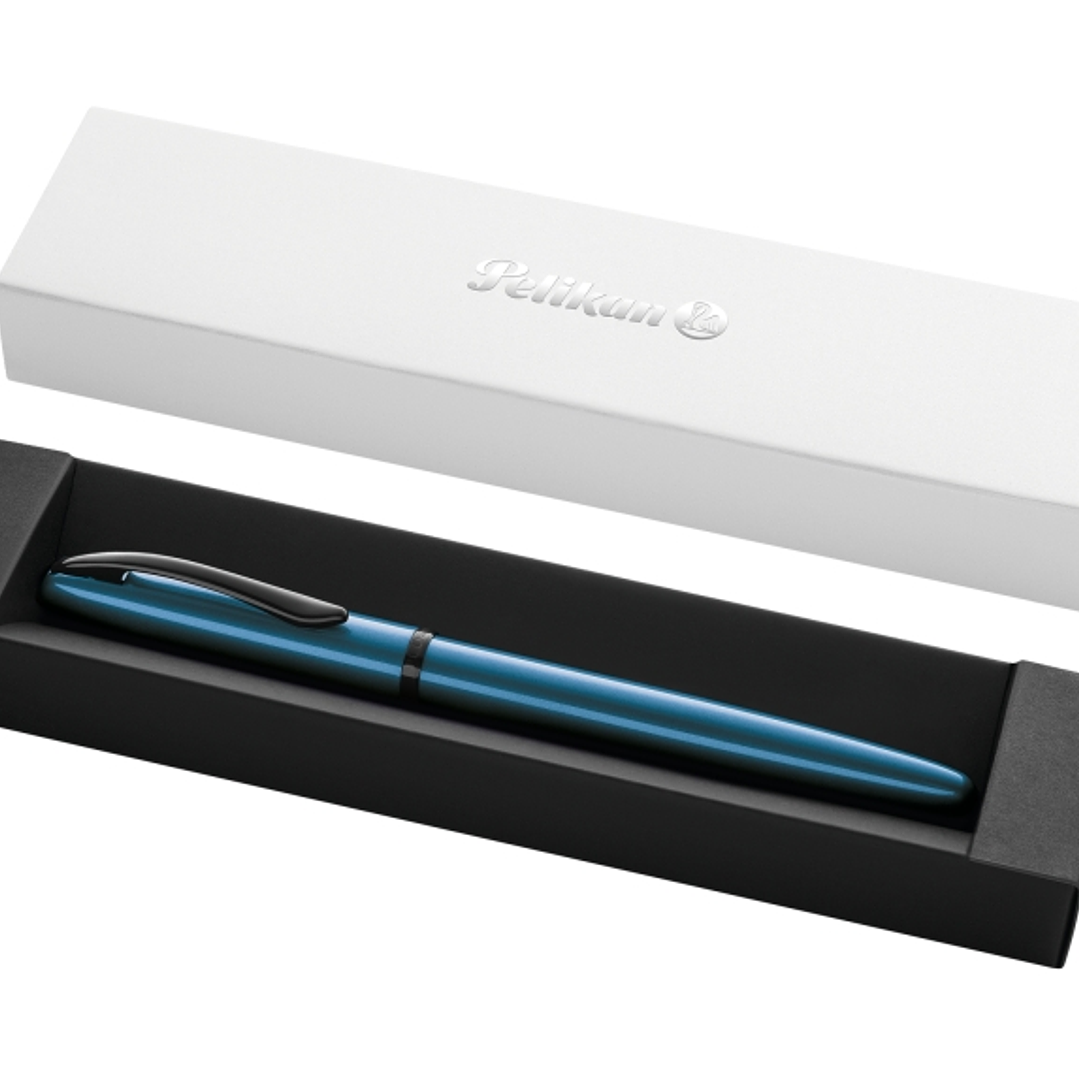 Pelikan Jazz Noble Pluma Estilografica - Punta M - Cuerpo Satinado con Detalles Cromados - Mecanismo de Cartucho Universal - Estuche de Regalo - Color 1