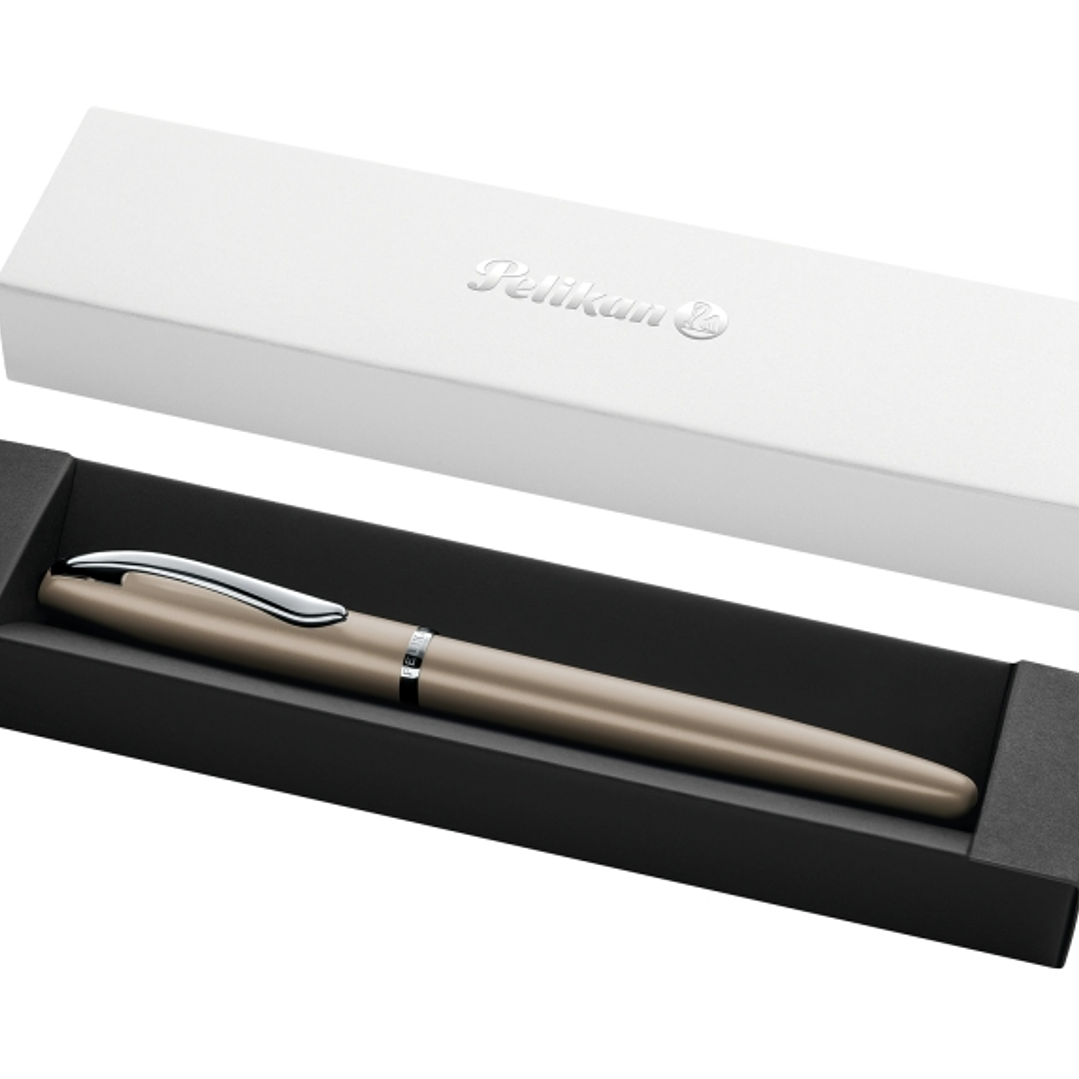 Pelikan Jazz Noble Pluma Estilografica - Punta M - Cuerpo Satinado con Detalles Cromados - Mecanismo de Cartucho Universal - Estuche de Regalo - Color 1