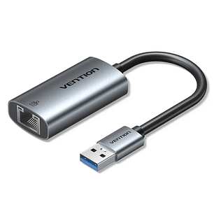 Vention Conversor USB a Ethernet - Cable de 15cm - Velocidad hasta 1Gbps - Carcasa de Aluminio y ABS - Color Gris