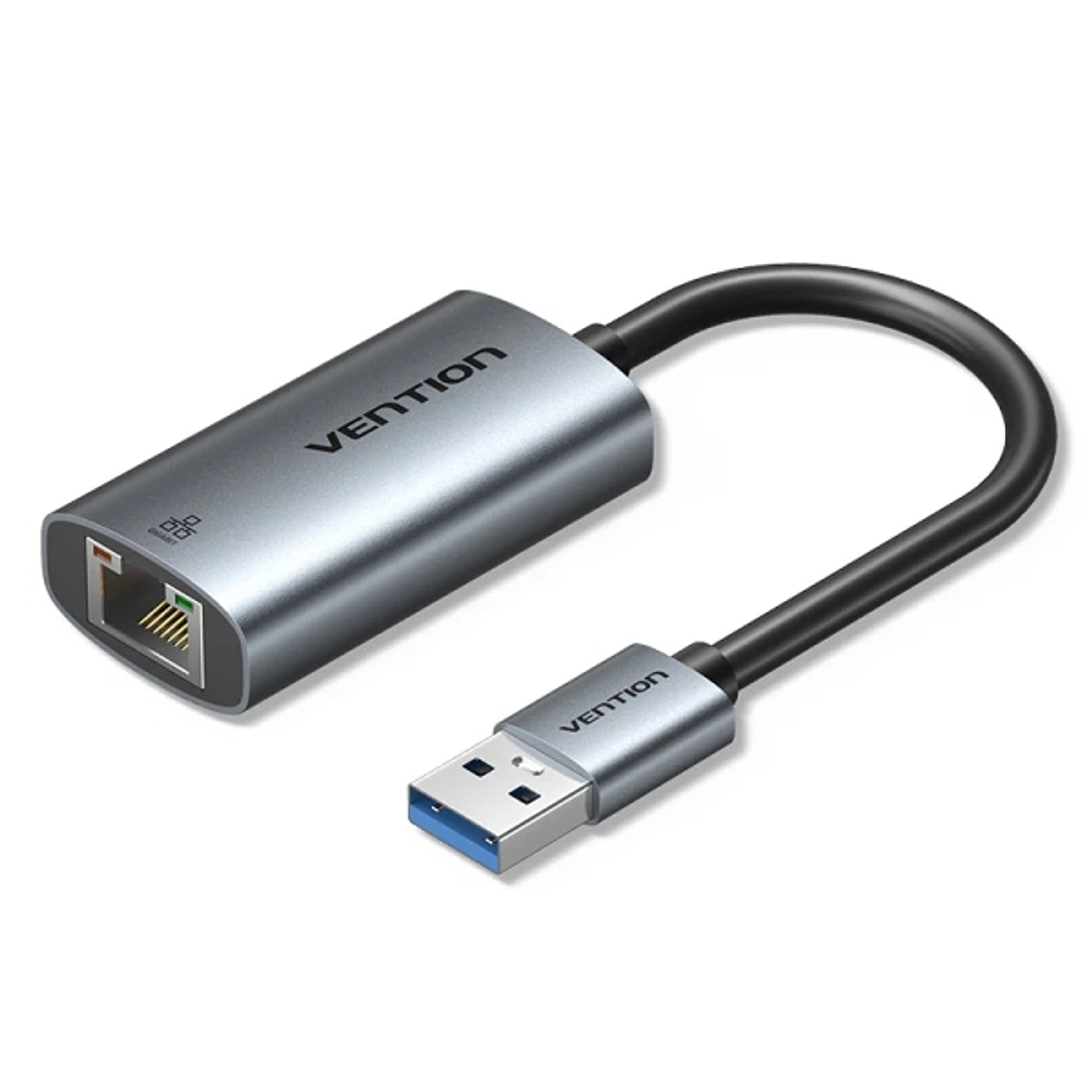 Vention Conversor USB a Ethernet - Cable de 15cm - Velocidad hasta 1Gbps - Carcasa de Aluminio y ABS - Color Gris 1