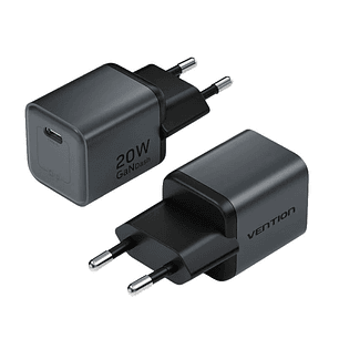 Vention Cargador de Pared - 20W - GaN - USB-C - Power Delivery 3.0 - Qualcomm 3.0 - Carga Rapida - Color Gris