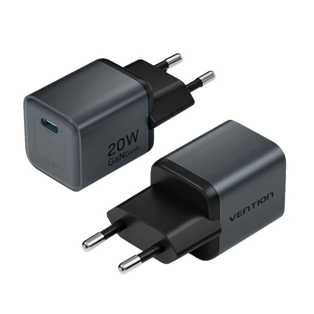 Vention Cargador de Pared - 20W - GaN - USB-C - Power Delivery 3.0 - Qualcomm 3.0 - Carga Rapida - Color Gris 1