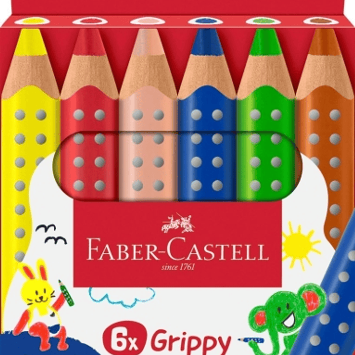 Faber-Castell Grippy Pack con 6 Lapices de Colores Gruesos Mina XXL Suave - Forma Triangular con Grip - Colores Surtidos 1