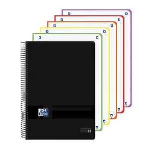 Oxford Live and Go Cuaderno de Espiral - Formato A4+ - 120 Hojas - Cuadricula 5x5mm - Tapa de Plastico - Color Negro