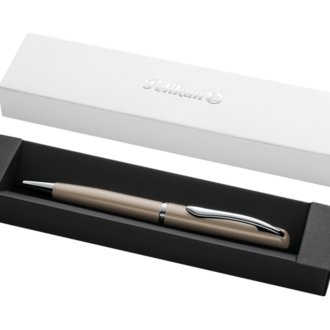 Pelikan Jazz Noble Boligrafo Retractil - Trazo de 1mm - Mecanismo de Giro - Recambio 337M Azul - Estuche de Regalo - Cuerpo Satinado - Color Pardo 1