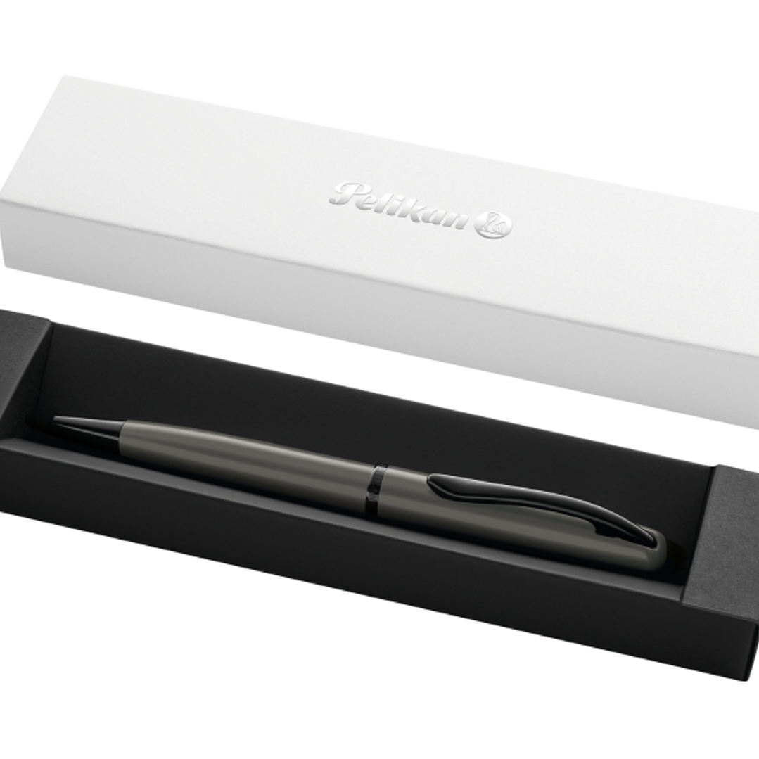 Pelikan Jazz Noble Boligrafo Retractil - Trazo de 1mm - Mecanismo de Giro - Recambio 337M Azul - Estuche de Regalo - Cuerpo Satinado - Color Gris Oscu 1