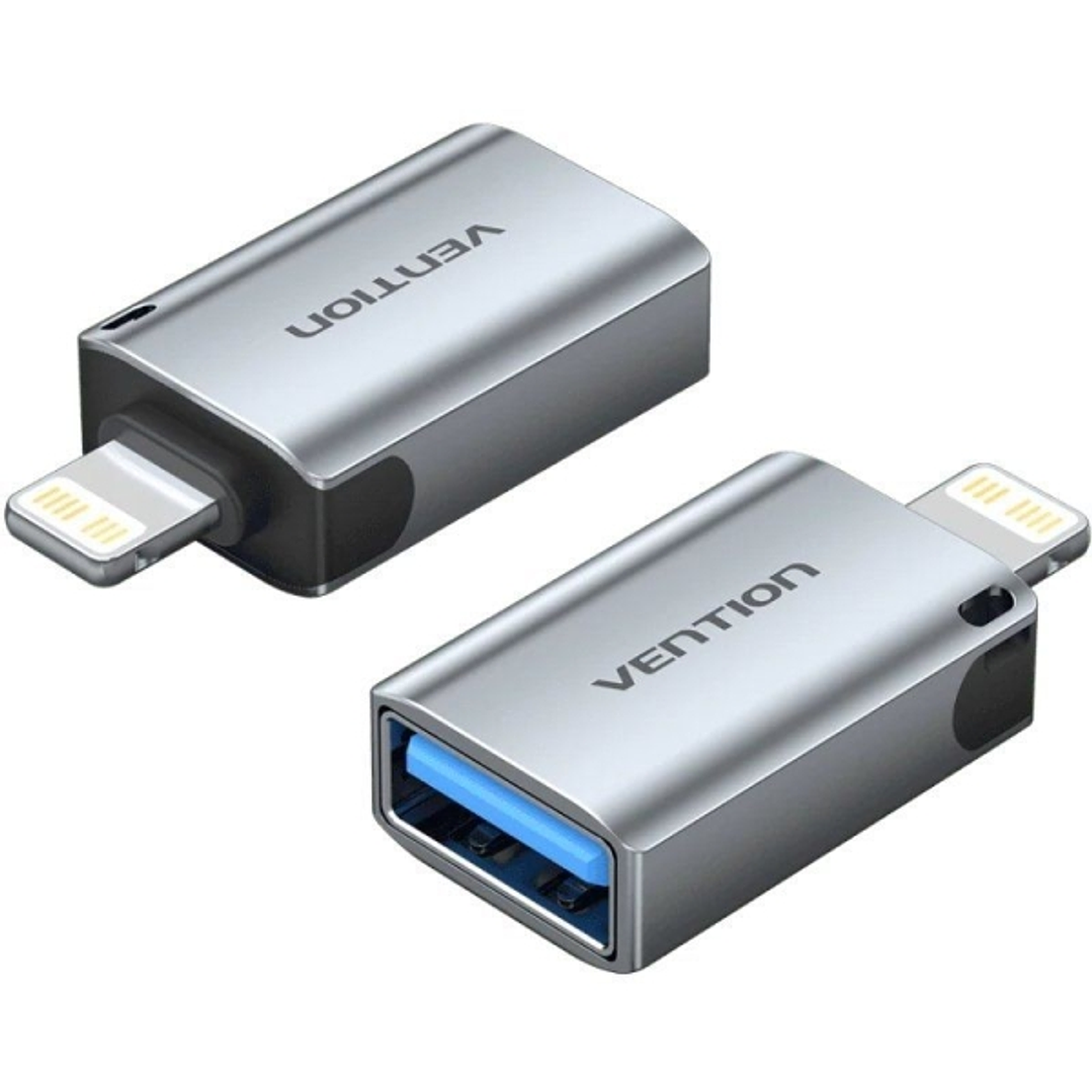 Vention Adapatador para Apple - Lightning Macho - USB-A Hembra - Funcion OTG - Aluminio - Color Gris 1