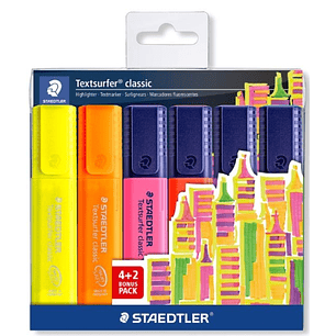 Staedtler Textsurfer Classic 364 Pack de 6 Marcadores Fluorescentes - Secado Rapido - Trazo 1 - 5mm Aprox - Colores Surtidos