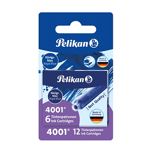 Pelikan 4001 Pack de 12 Cartuchos de Recambio - Tinta Borrable - Presentado en Blister - Color Azul Real