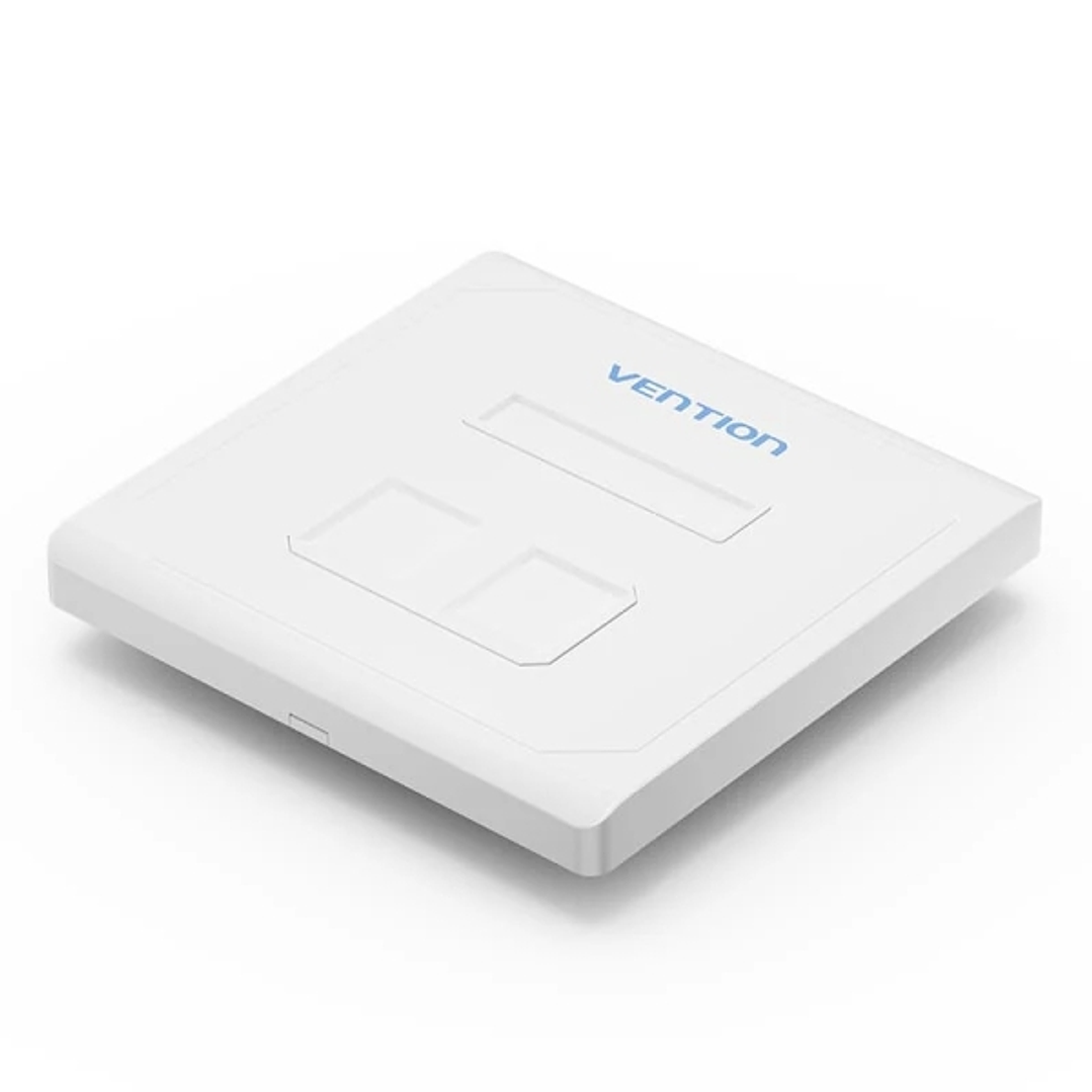 Vention Placa de Pared de 2 Toma RJ45 - Compatible con Cajas de Empotrar Tipo 86 - ABS Resistente al Envejecimiento - 86x86x8mm - Color Blanco 1