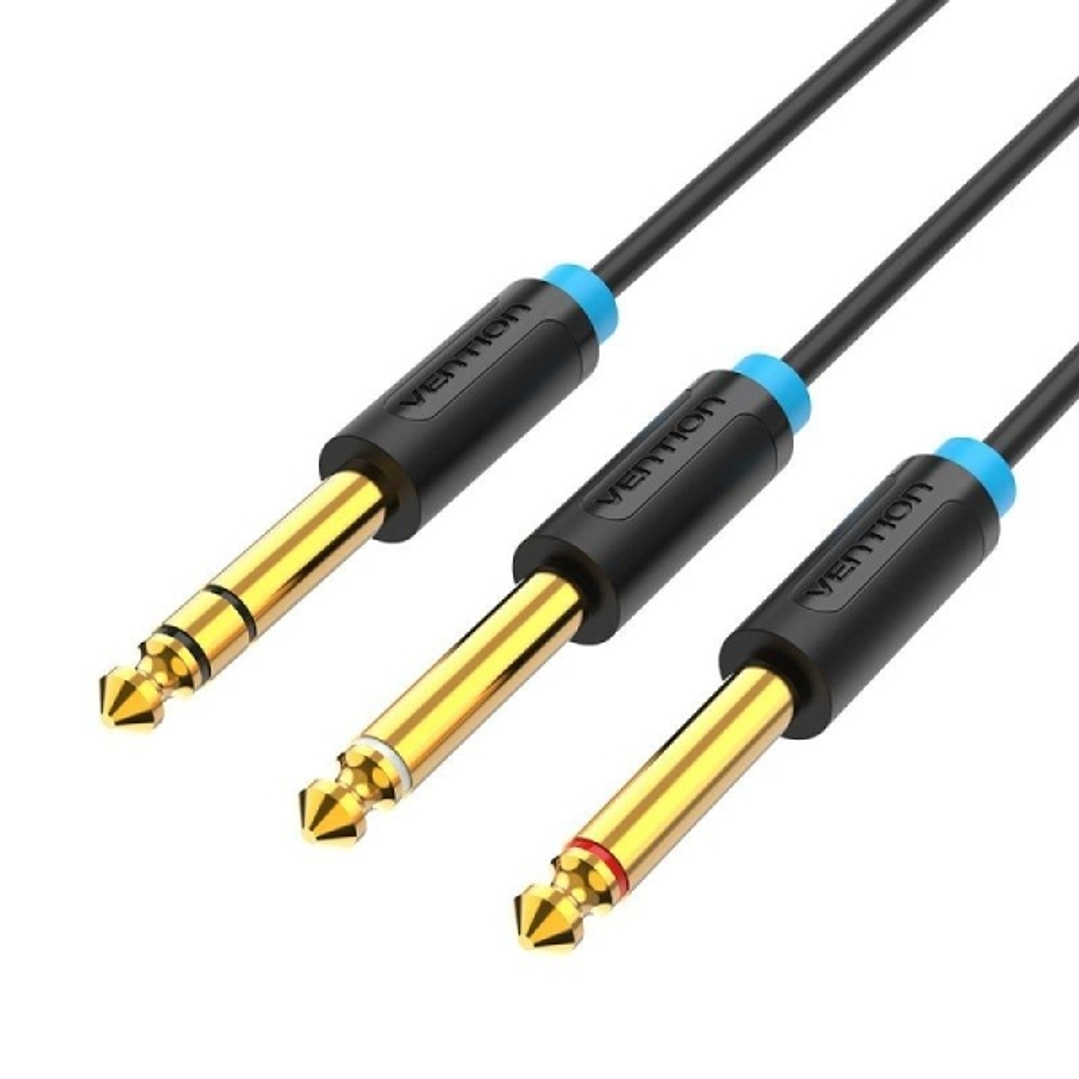 Vention Cable de Audio Estereo - Longitud 2m - Jack 6.5mm - Dual 6.5mm - Conectores Chapados en Oro - Blindaje Multicapa - Color Negro 1