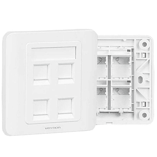 Vention Placa de Pared de 4 Toma RJ45 - Compatible con Cajas de Empotrar Tipo 86 - ABS Resistente al Envejecimiento - 86x86x8mm - Color Blanco