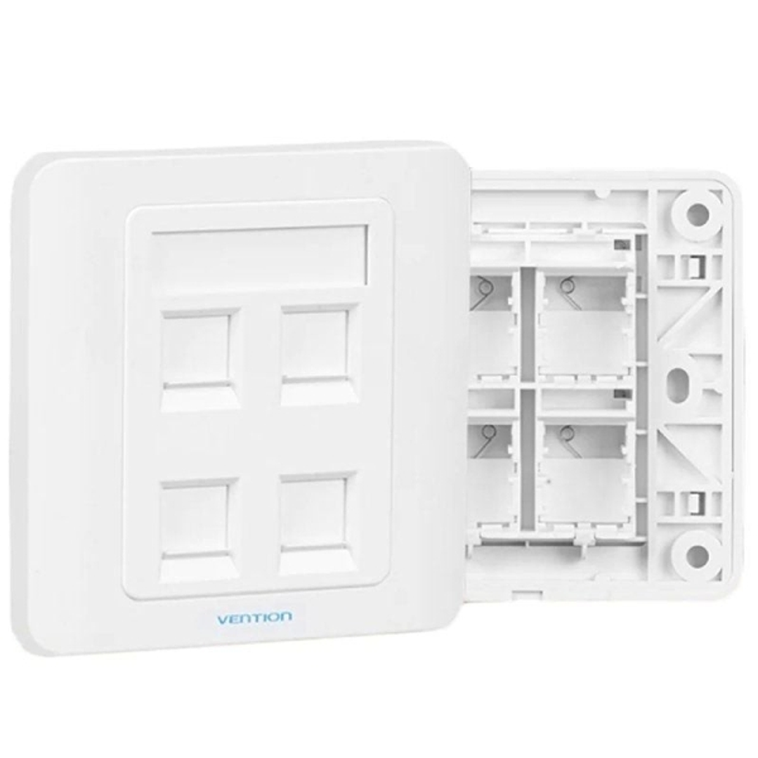 Vention Placa de Pared de 4 Toma RJ45 - Compatible con Cajas de Empotrar Tipo 86 - ABS Resistente al Envejecimiento - 86x86x8mm - Color Blanco 1