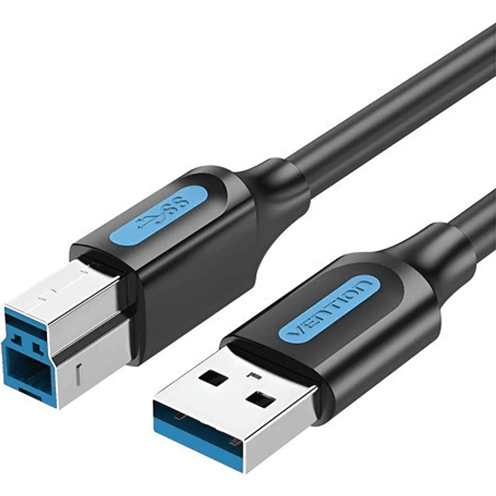 Vention Cable de Impresora - Longitud 1.5m - USB-A - USB-B 3.0 - Transferencia hasta 5Gbps - PVC - Acabado Niquelado - Color Negro 1