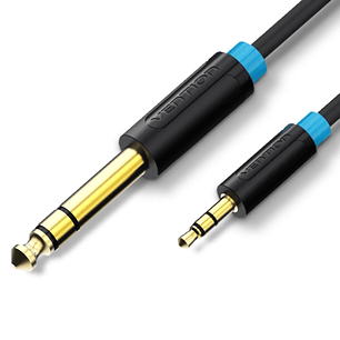 Vention Cable de Audio Estereo - Longitud 5m - Jack 6.5mm - Jack 3.5mm - Conectores Chapados en Oro - Blindaje Multicapa - Color Negro