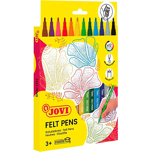 Jovi Felt Pens Estuche de 12 Rotuladores - Punta de 2mm - Amplia Variedad de Tonos - Tinta de Gran Fijacion - Capuchon de Seguridad Ventilado - Colore