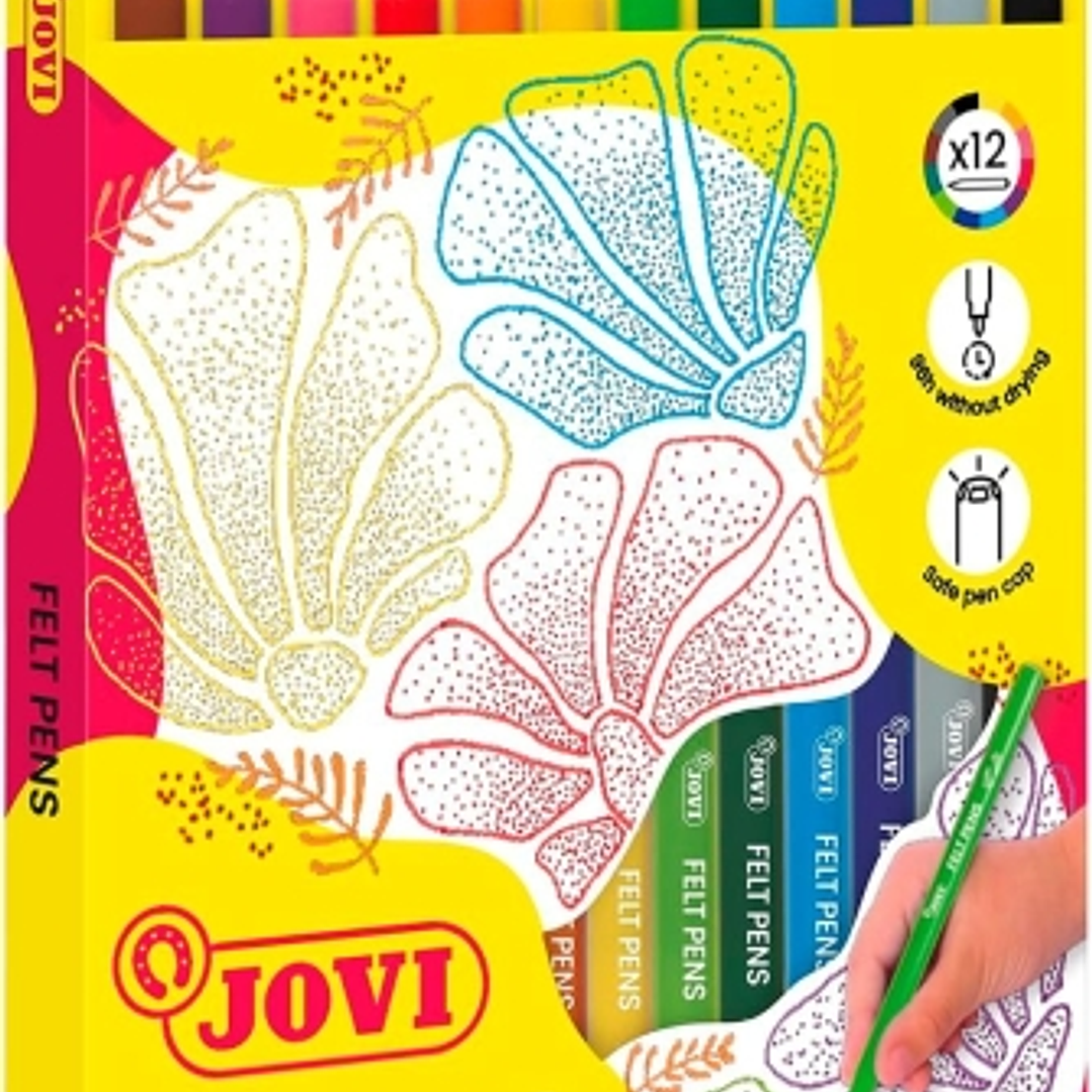 Jovi Felt Pens Estuche de 12 Rotuladores - Punta de 2mm - Amplia Variedad de Tonos - Tinta de Gran Fijacion - Capuchon de Seguridad Ventilado - Colore 1