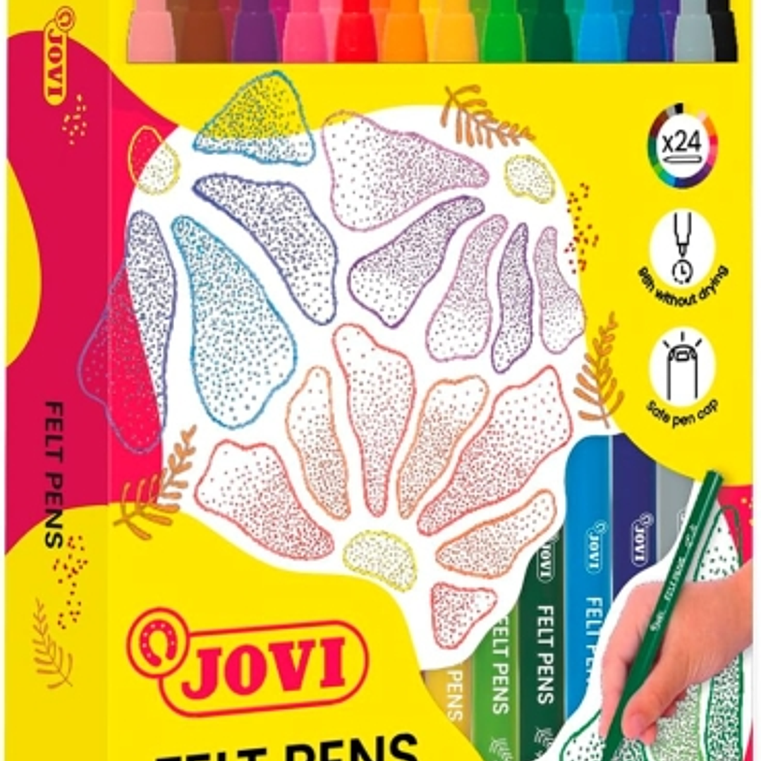Jovi Felt Pens Estuche de 24 Rotuladores - Punta de 2mm - Amplia Variedad de Tonos - Tinta de Gran Fijacion - Capuchon de Seguridad Ventilado - Colore 1
