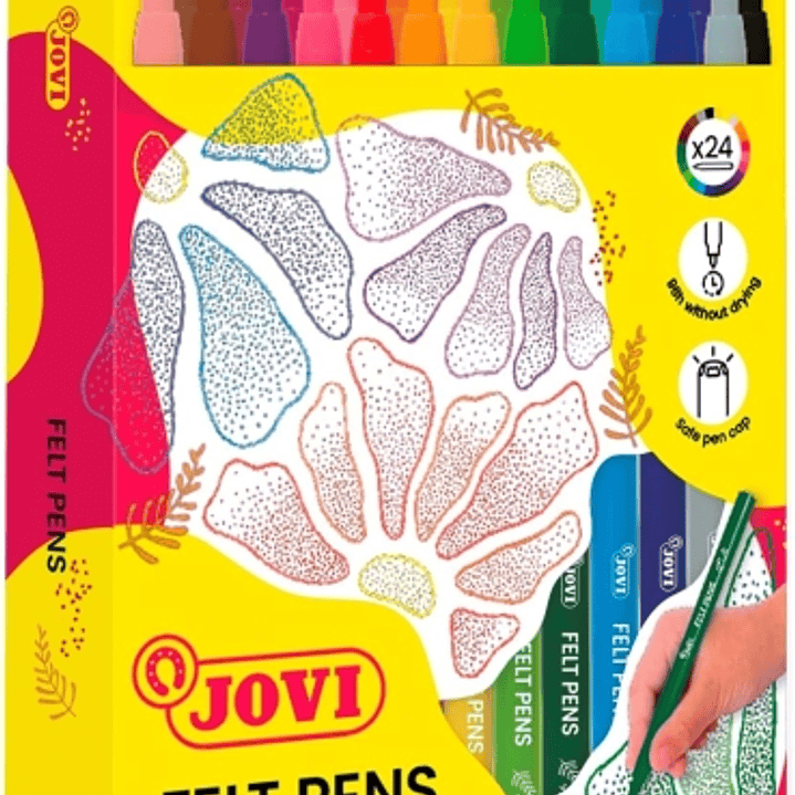 Jovi Felt Pens Estuche de 24 Rotuladores - Punta de 2mm - Amplia Variedad de Tonos - Tinta de Gran Fijacion - Capuchon de Seguridad Ventilado - Colore 1