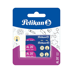 Pelikan AL20 Pack de 3 Gomas de Borrar - Vinilo - Presentado en Blister - sin Latex - Color Blanco