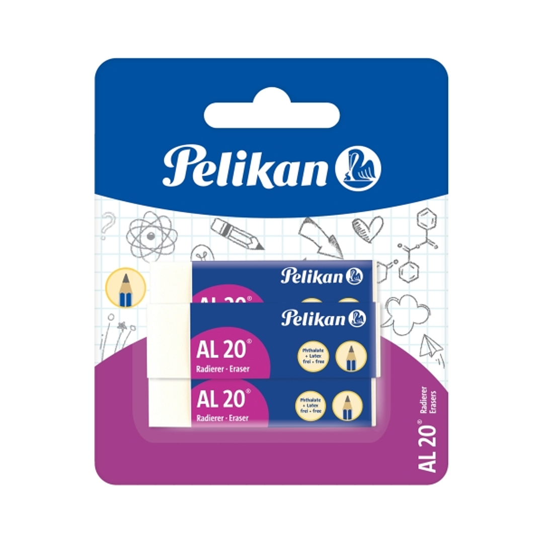 Pelikan AL20 Pack de 3 Gomas de Borrar - Vinilo - Presentado en Blister - sin Latex - Color Blanco 1