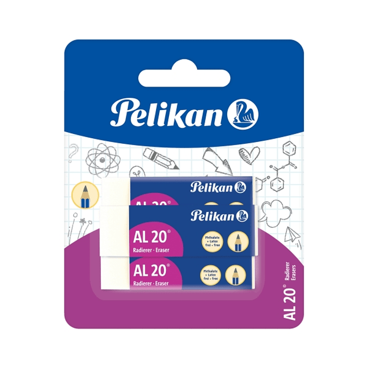 Pelikan AL20 Pack de 3 Gomas de Borrar - Vinilo - Presentado en Blister - sin Latex - Color Blanco 1