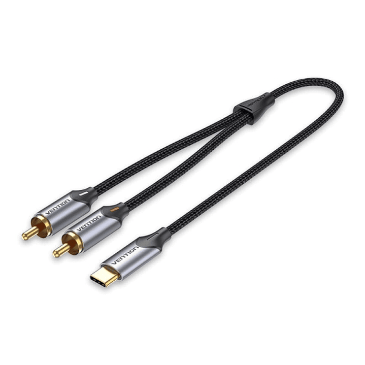 Vention Cable Adaptador de Audio - Longitud 0.5m - USB-C Macho - 2xRCA Macho - Aluminio - Conectores Chapados en Oro - 29 AWG - Color Gris 1