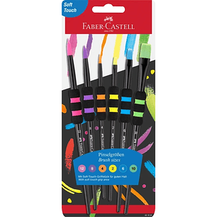 Faber-Castell Pack de 6 Pinceles Sinteticos de Diferentes Tamaños y Colores - Agarre Soft Touch - Color del Cuerpo Negro