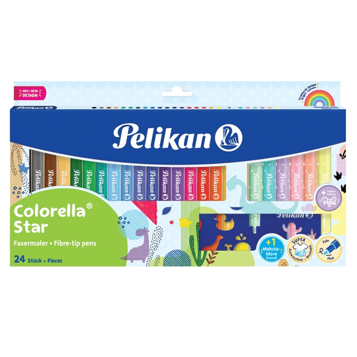 Pelikan Colorella Star Pack de 24 Rotuladores de Colores - Punta Fina - Lavables - No Toxicos - Colores Fluorescentes y Pastel Surtidos 1