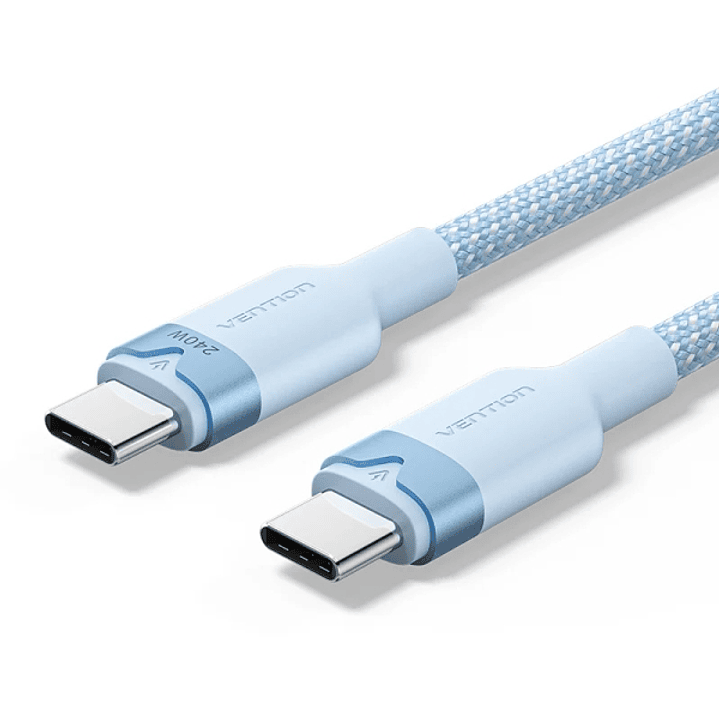 Vention Cable USB-C - Potencia hasta 240W - Longitud 2m - Recubrimiento de Nailon Trenzado - Velocidad hasta 480Mbps - Color Azul 1
