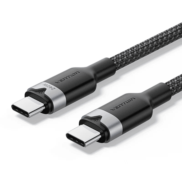 Vention Cable USB-C - Potencia hasta 240W - Longitud 2m - Recubrimiento de Nailon Trenzado - Velocidad hasta 480Mbps - Color Negro 1