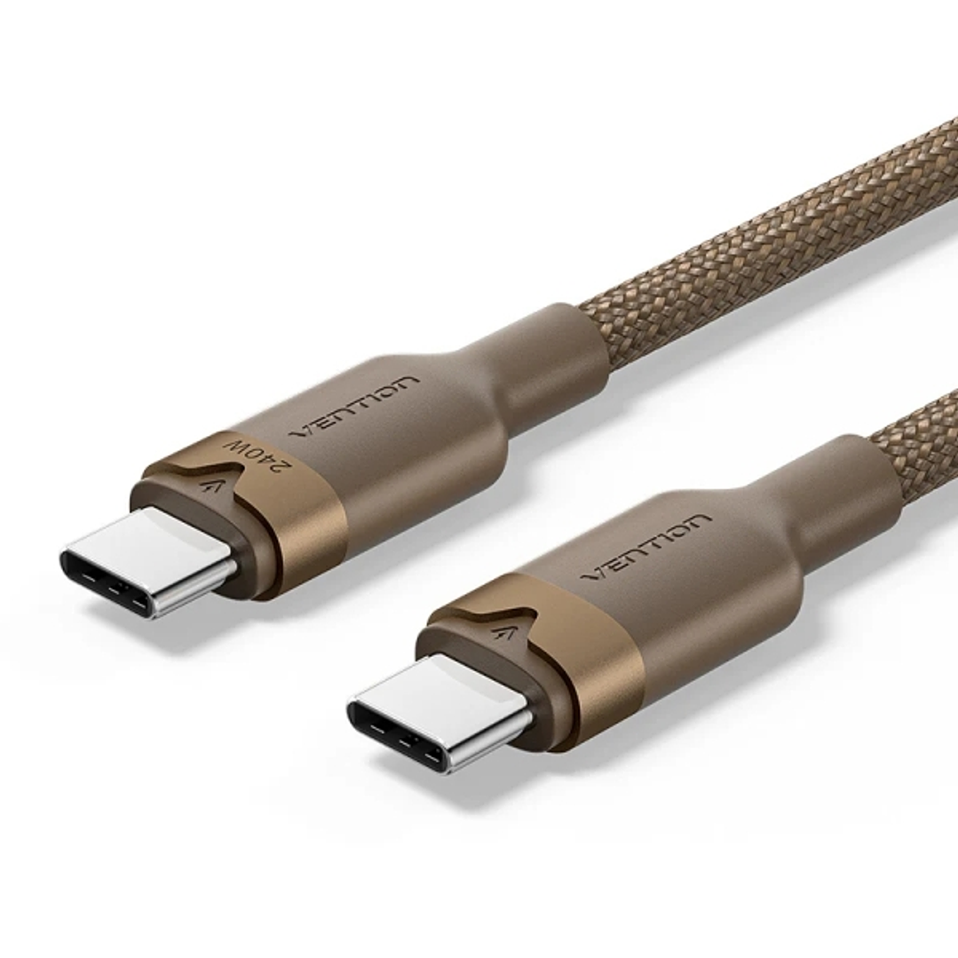 Vention Cable USB-C - Potencia hasta 240W - Longitud 2m - Recubrimiento de Nailon Trenzado - Velocidad hasta 480Mbps - Color Dorado 1