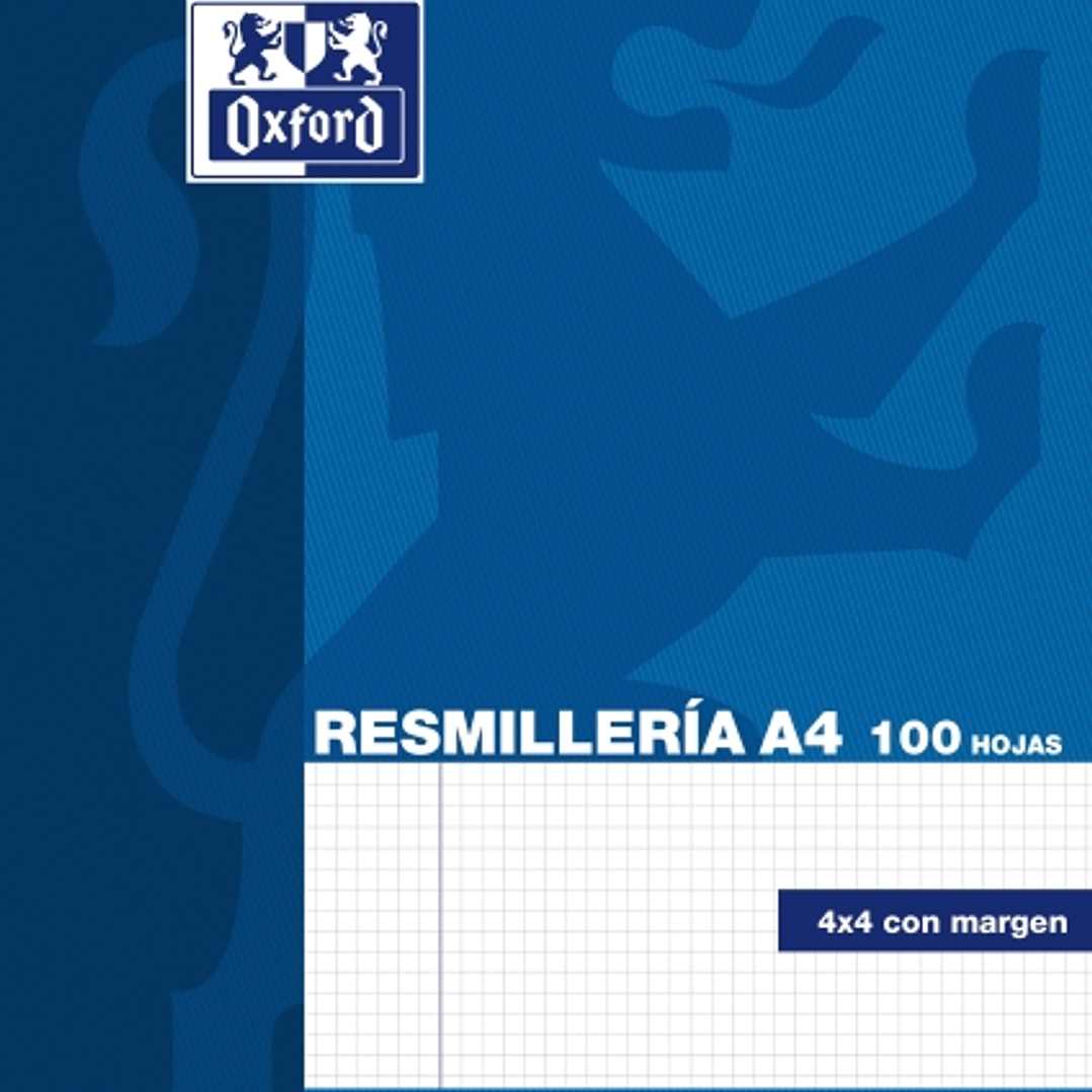 Oxford Resmilleria de 100 Hojas - Formato A4 - Cuadricula 4x4mm con Margen - Tapa Blanda - sin Taladros - Color Azul 1